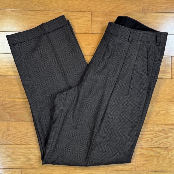 Brooks Brothers 35x30 Wool Cashmere Glen Plaid Pleated Cuffed Dress Pants Grey